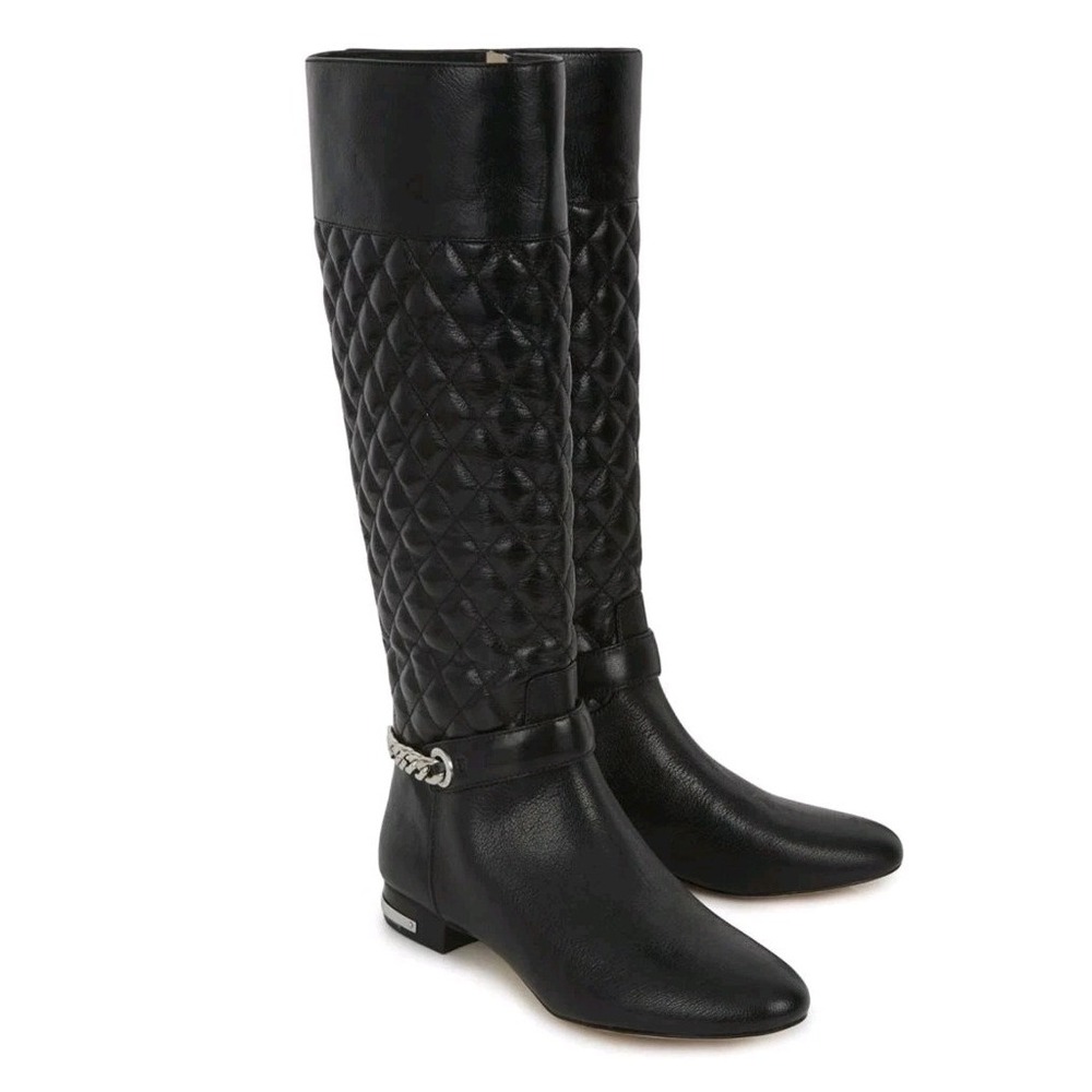 Michael Kors Ramsey Black Quilted Leather Chain Tall Riding Boots 7.5 M